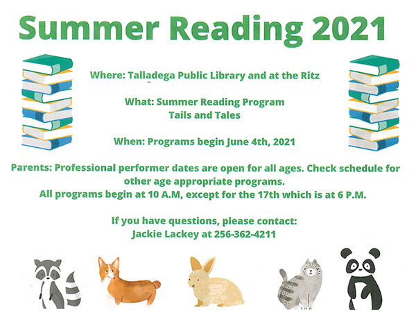 Summer Reading 2021 Talladega Armstrong Osborne Library 